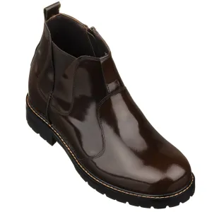 CALTO - K8992 - 3.6 Inches Taller (Coffee Brown) - Patent Leather Boot