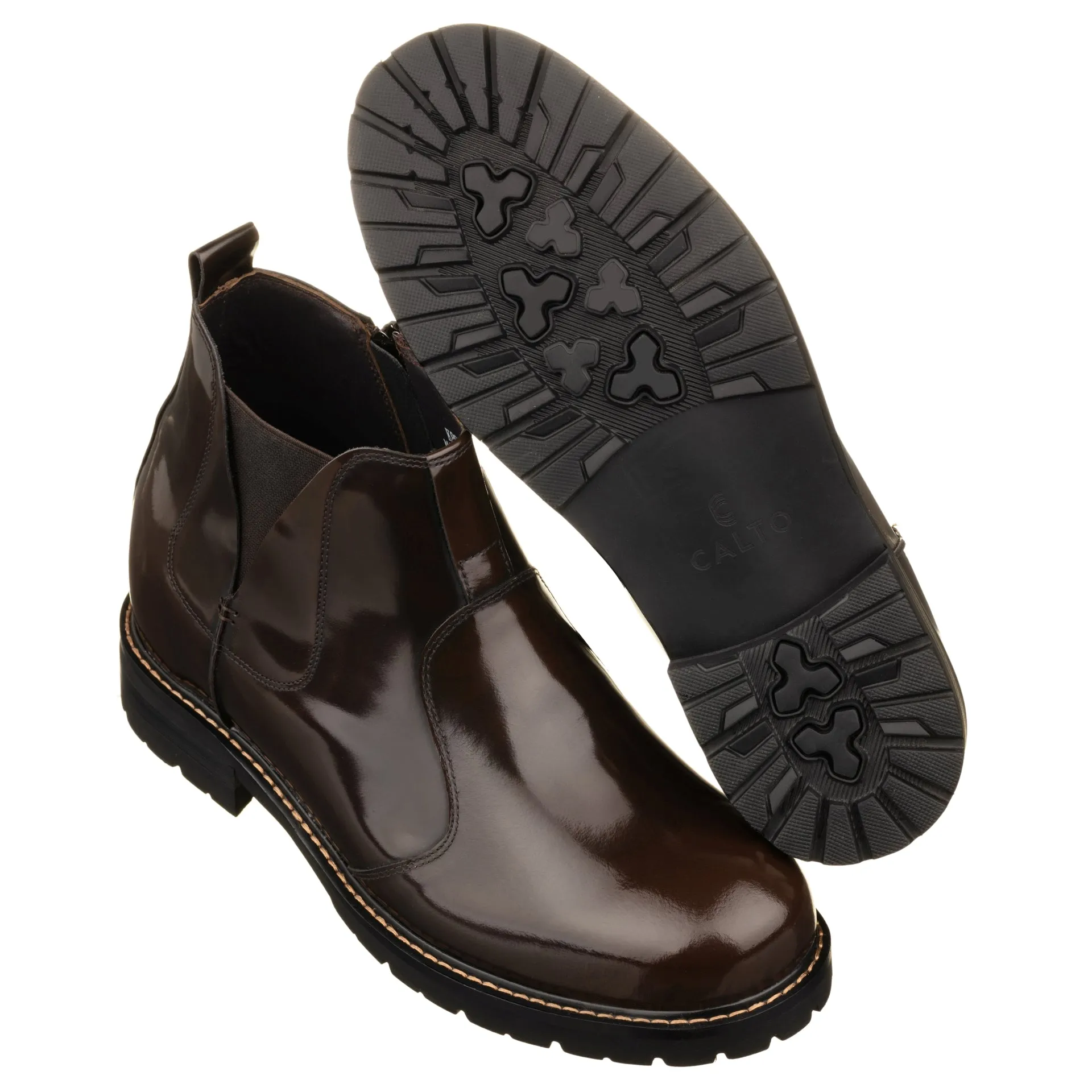 CALTO - K8992 - 3.6 Inches Taller (Coffee Brown) - Patent Leather Boot