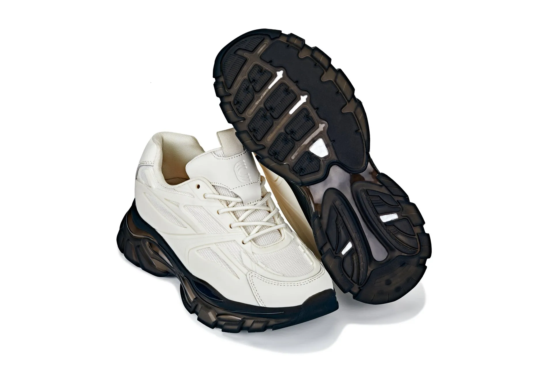 CALTO - S5283 - 2.6 Inches Taller (Beige/Translucent Onyx Sole) - Chunky Sole Sporty Sneakers