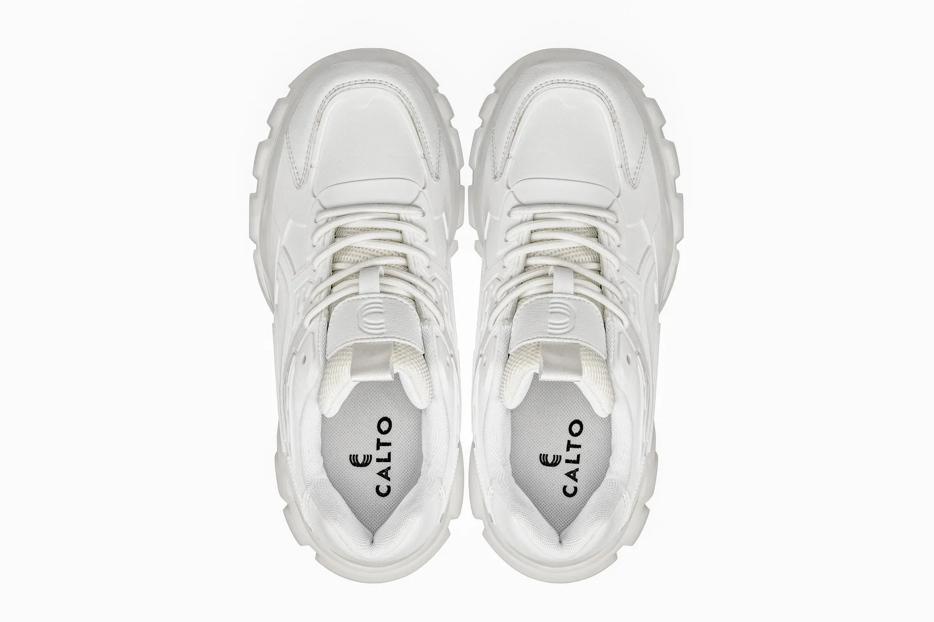 CALTO - S5285 - 2.6 Inches Taller (White/Translucent White Sole) - Chunky Sole Sporty Sneakers