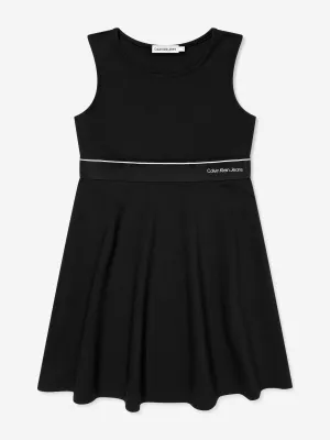 Calvin Klein Girls Logo Tape Sleeveless Punto Dress in Black