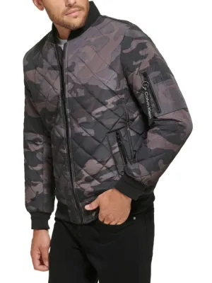 Calvin Klein Quilted Bomber Jacket in Black Camo