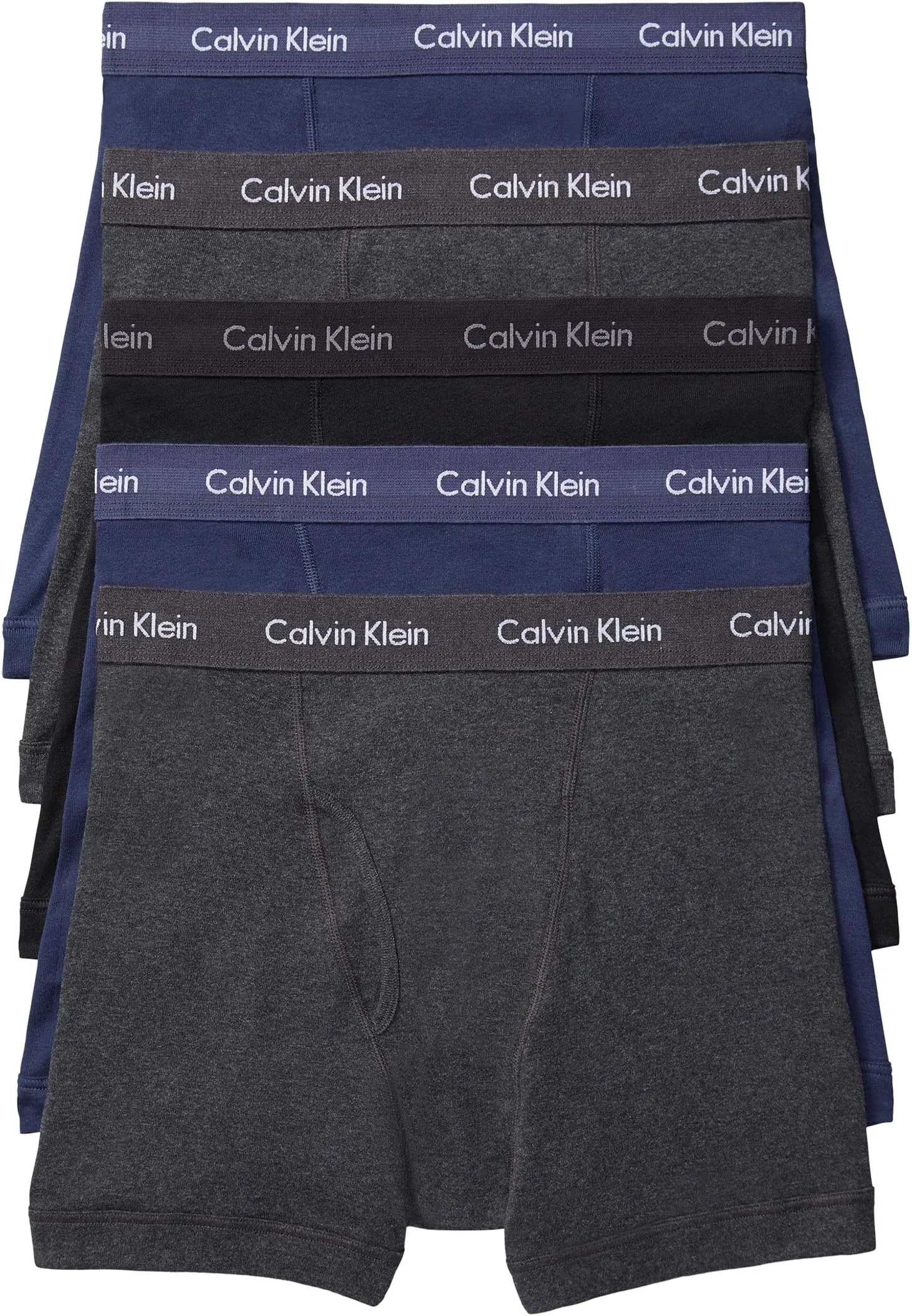 Calvin Klein Underwear Cotton Classics 5 Pack Boxer Briefs in Black/Charcoal Heather/Blue Shadow