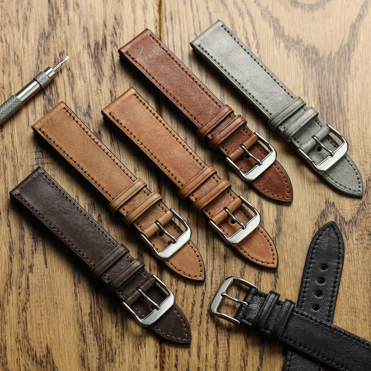 Camden Hand-Stitched Genuine Leather Watch Strap - Stone Grey