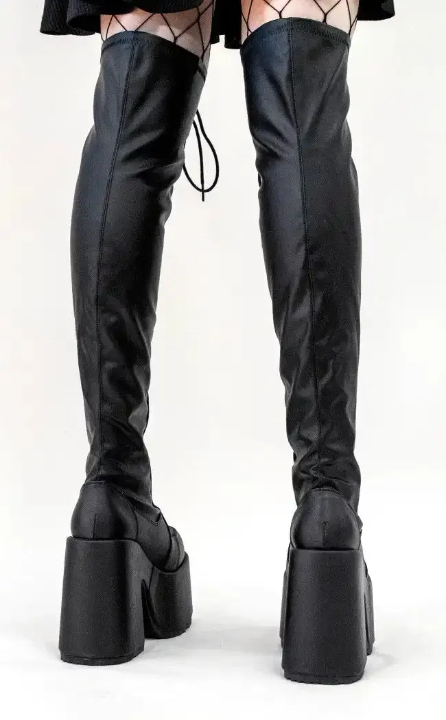 Camel-300 Black Matte Vegan Thigh High Boots (AU Stock)