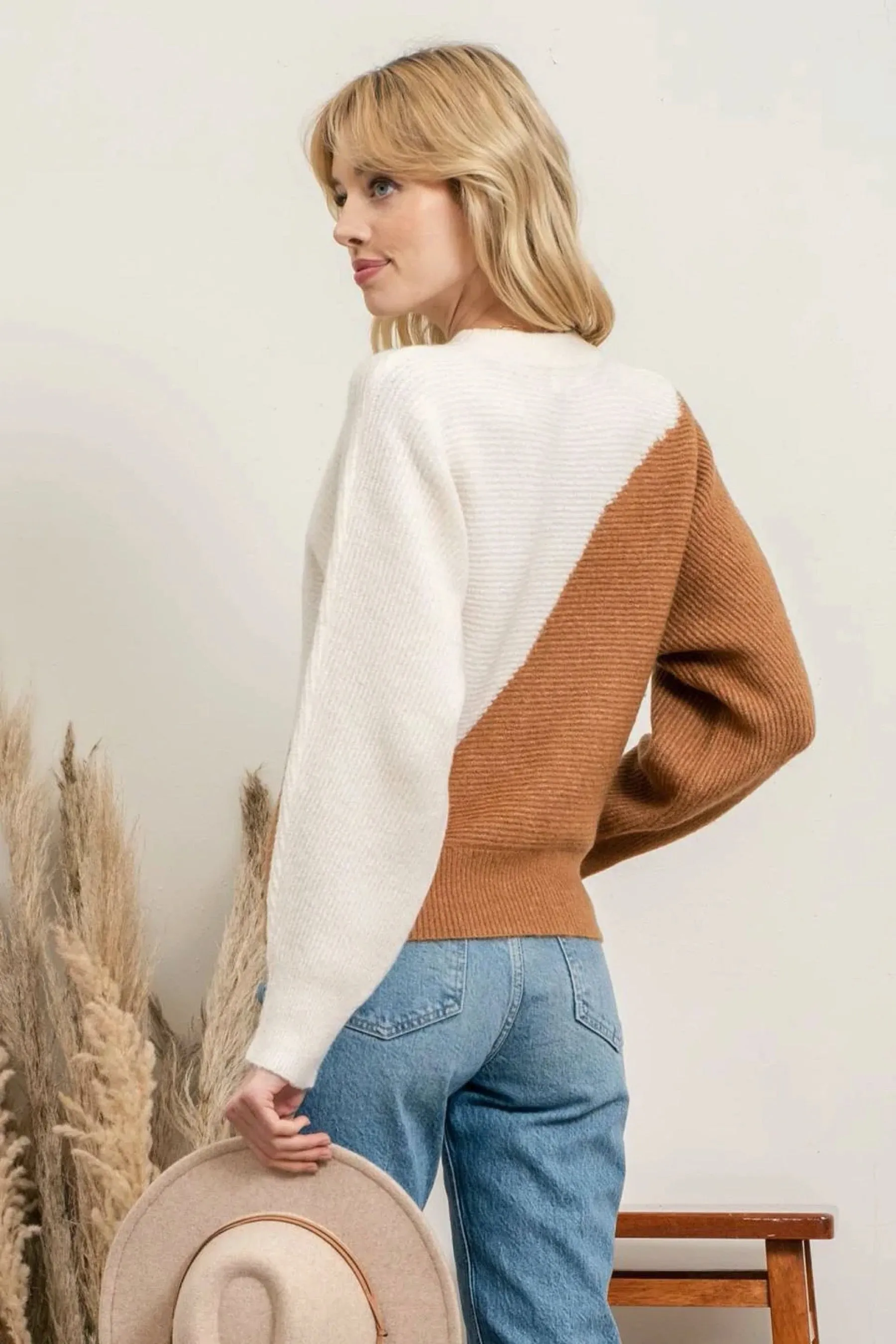 Camel   Ivory Wavy Sweater