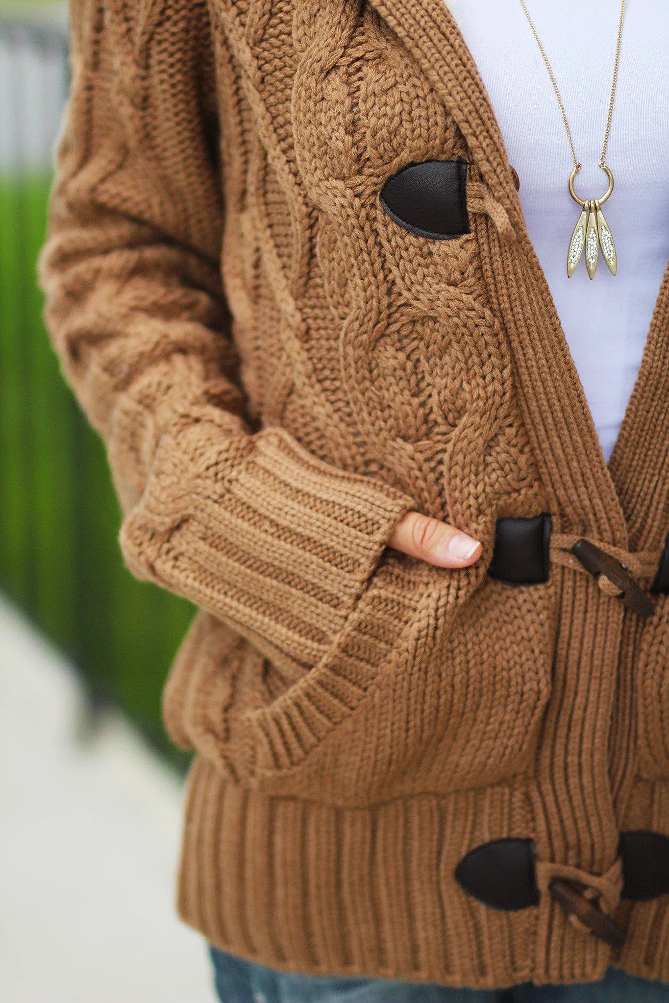 Camel Knit Hooded Sweater with Fur