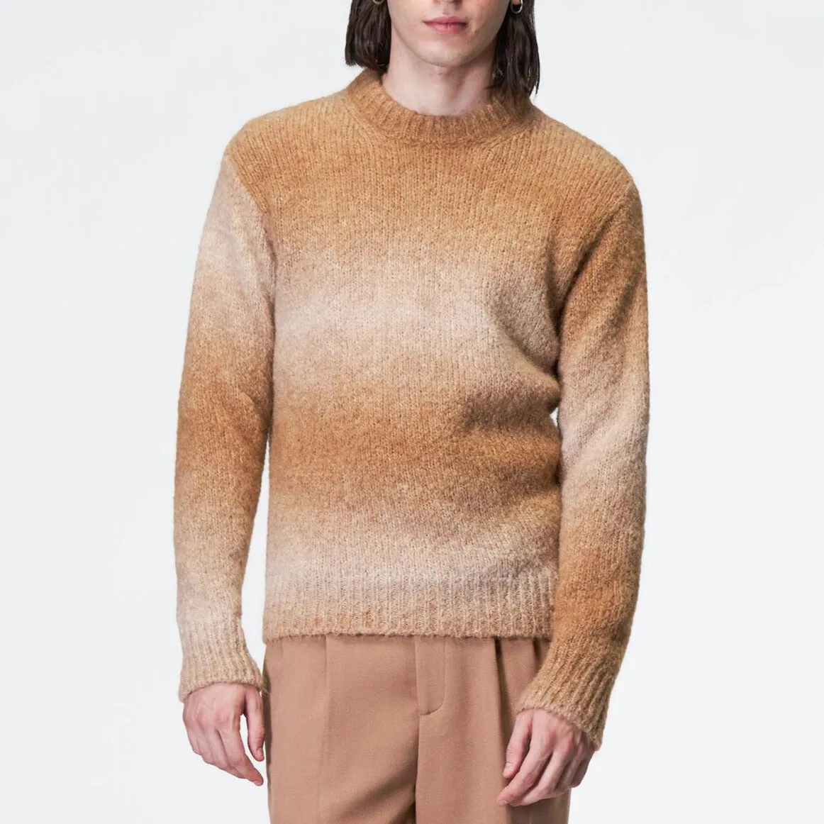 Camel Ombre Alpaca Knit Crewneck Sweater