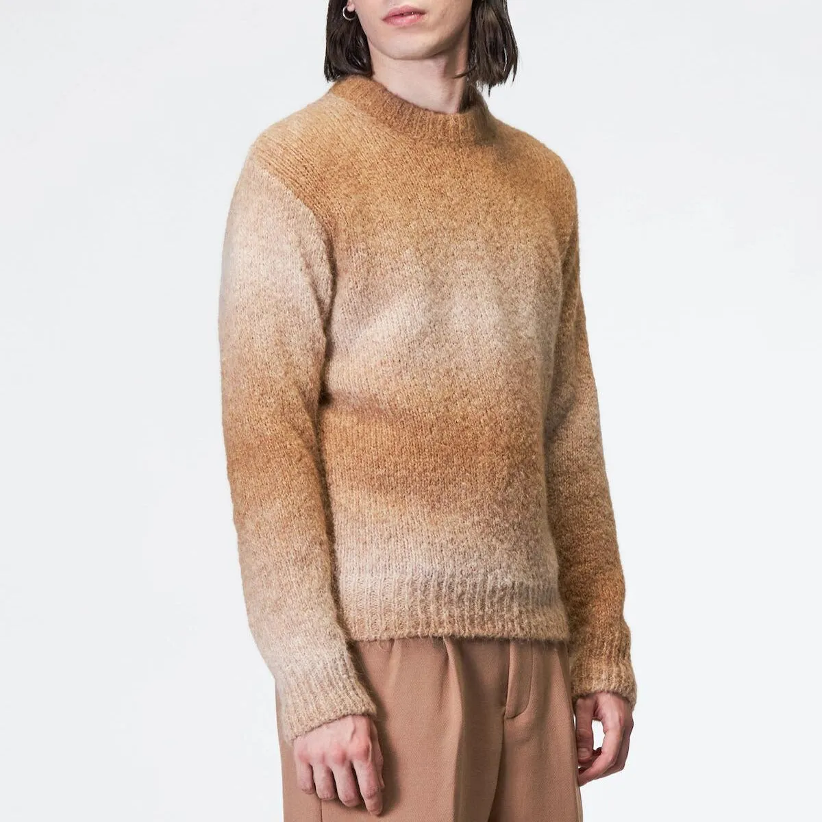 Camel Ombre Alpaca Knit Crewneck Sweater