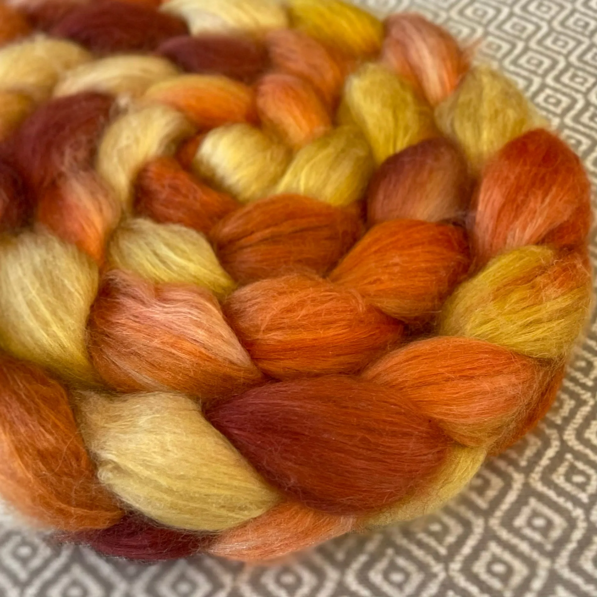 Camel Silk Roving - OOAK - Candy Corn