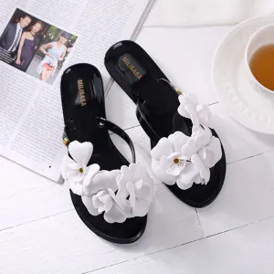 Camellia Jelly Slippers with Flowers for Women