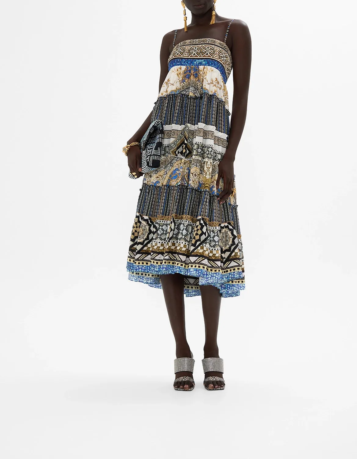 CAMILLA | MAKE ME YOUR MOSAIC SHIRRED WAIST TIERED CIRCLE SKIRT