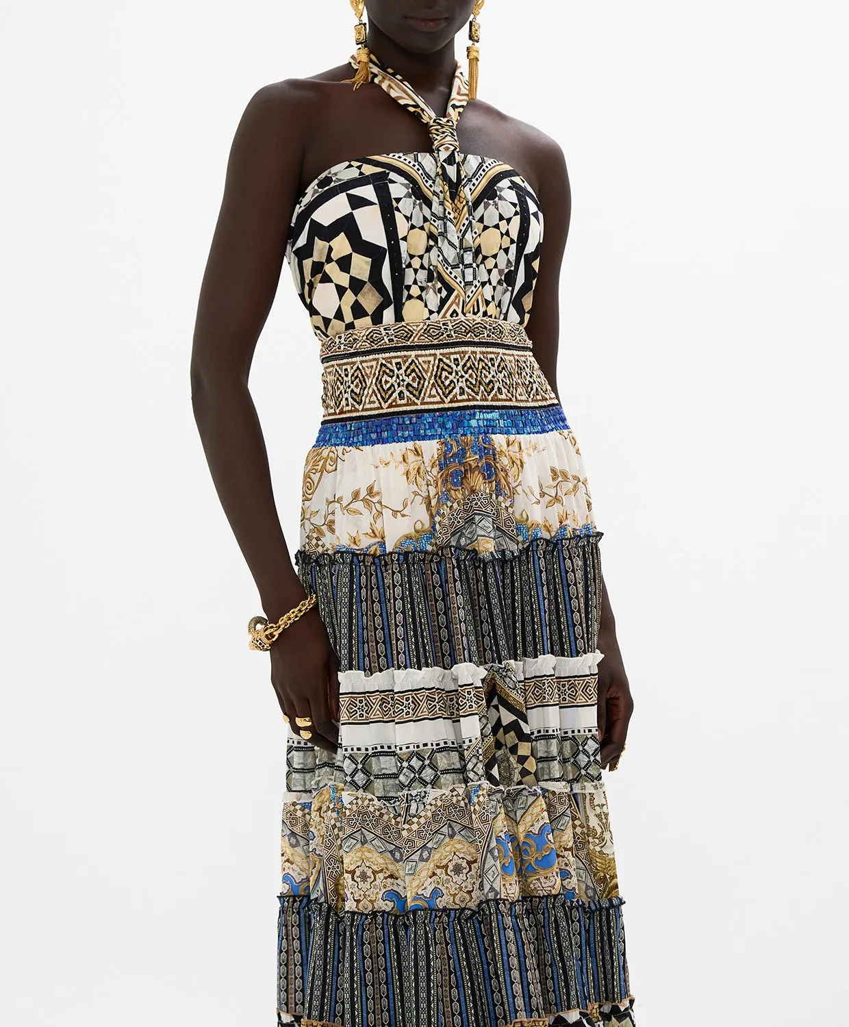 CAMILLA | MAKE ME YOUR MOSAIC SHIRRED WAIST TIERED CIRCLE SKIRT