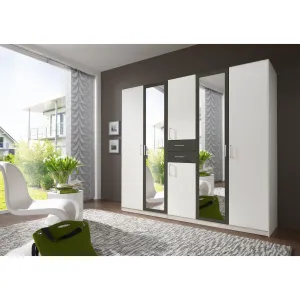 CAMILLA  White And Graphite 6 Doors 2 Drawers Mirrored wardrobe