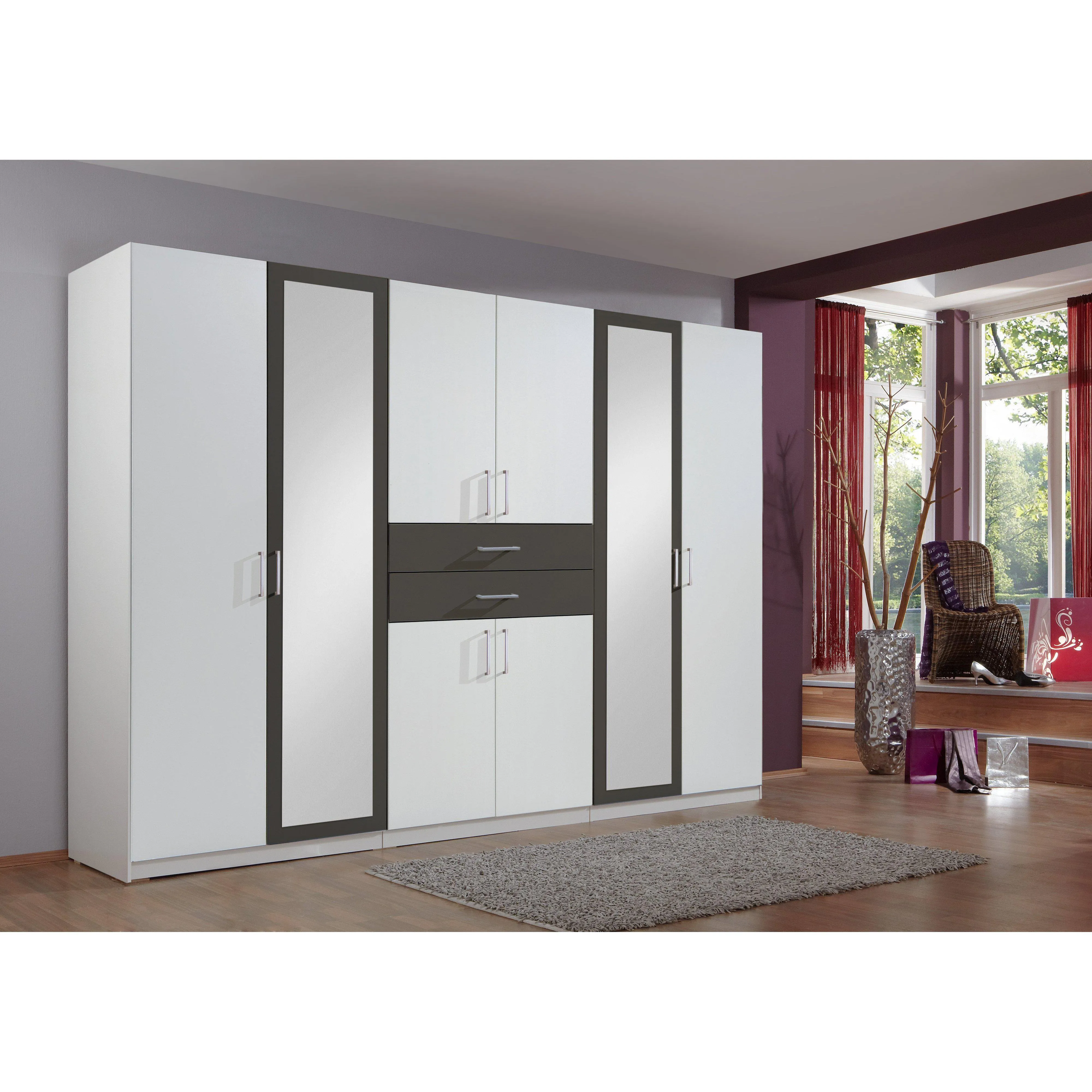 CAMILLA  White And Graphite 8 Doors 2 Drawers Mirrored wardrobe