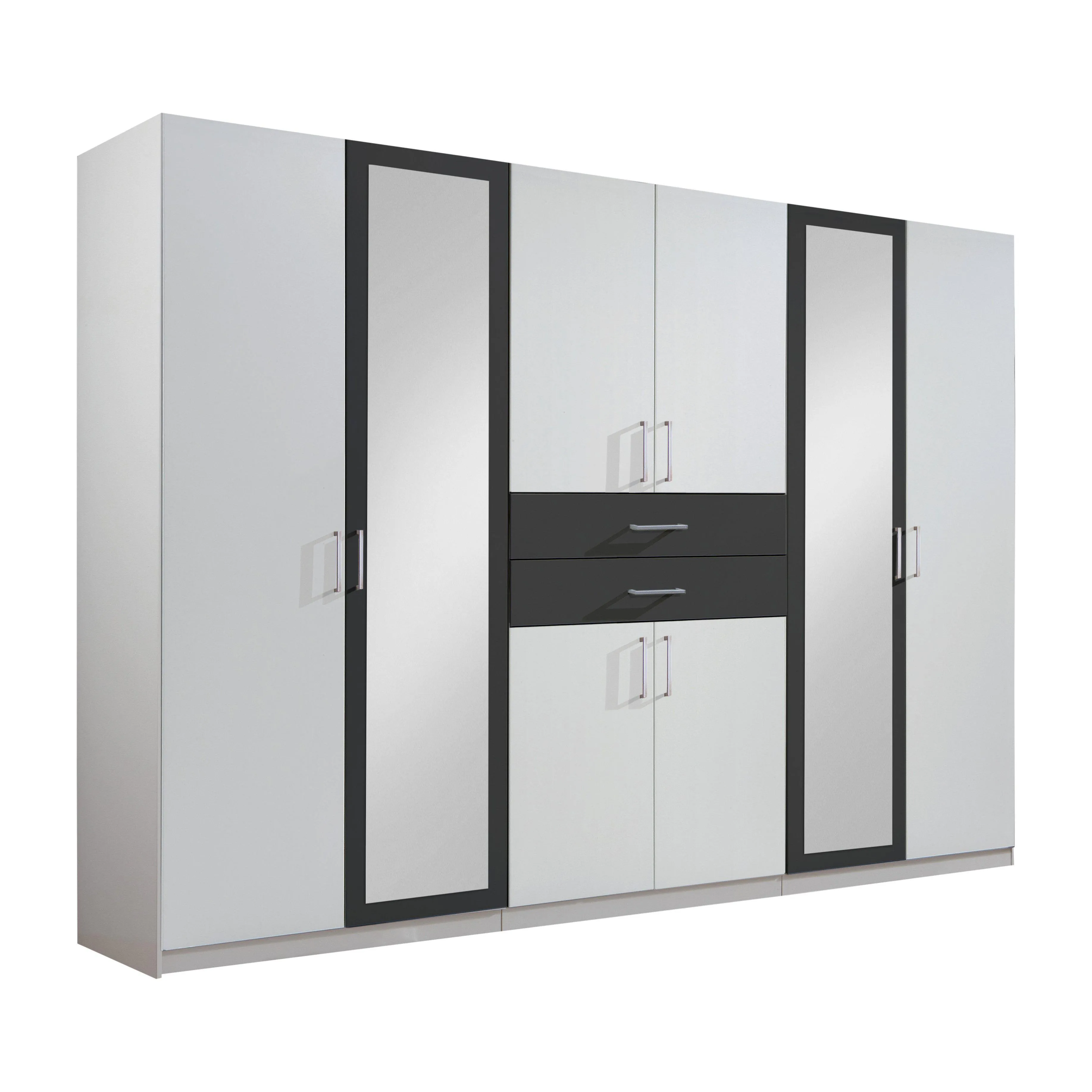 CAMILLA  White And Graphite 8 Doors 2 Drawers Mirrored wardrobe