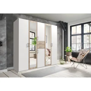 CAMILLA  White And Oak 6 Doors 2 Drawers Mirrored wardrobe