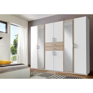 CAMILLA  White And Oak 8 Doors 2 Drawers Mirrored wardrobe