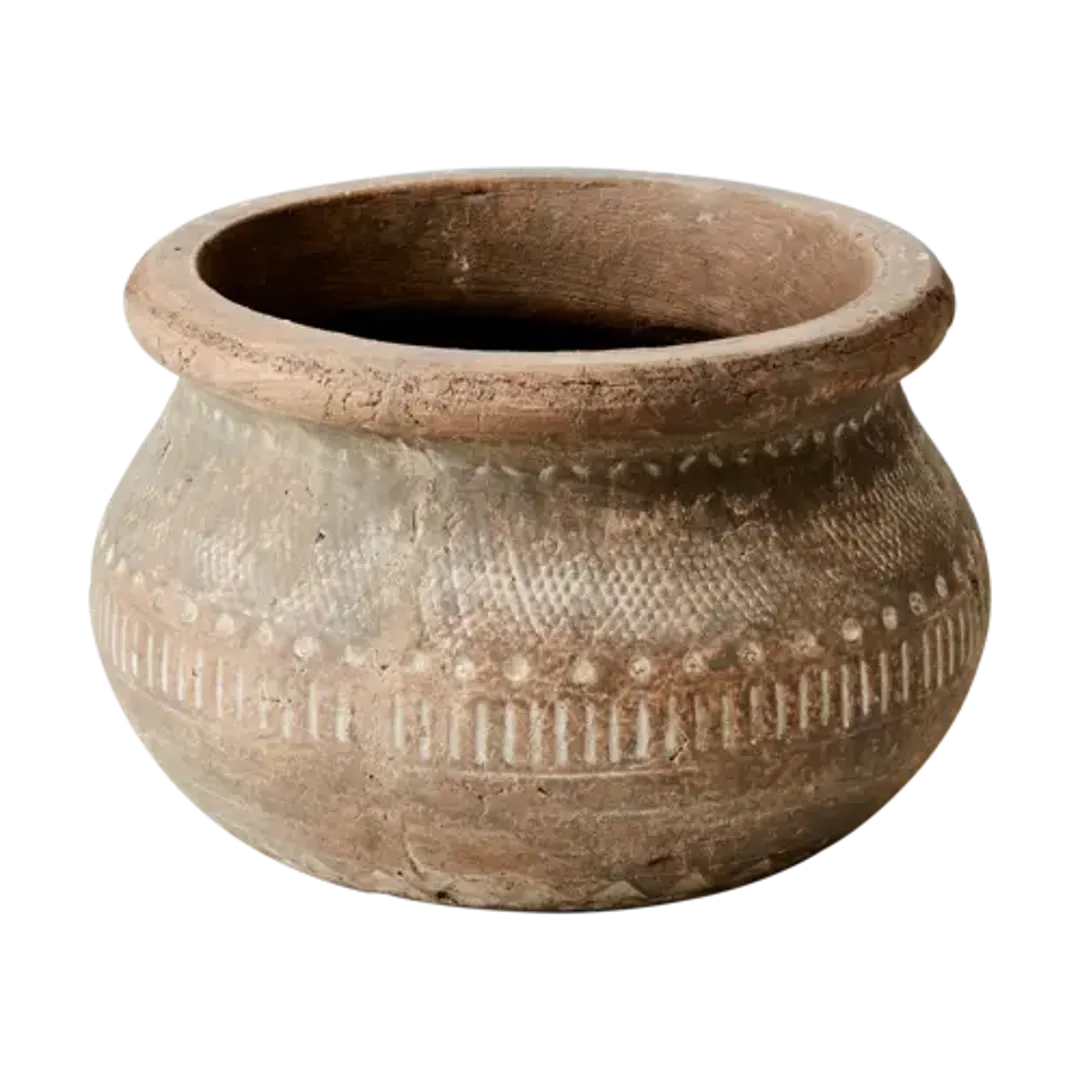 Camille Beige Black Terracotta Pot Low 15cm