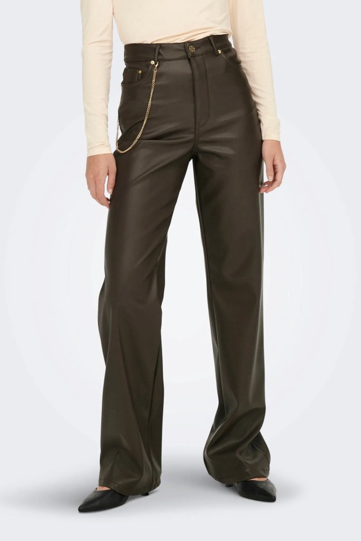 Camille Wide Faux Leather Pants - Delicioso