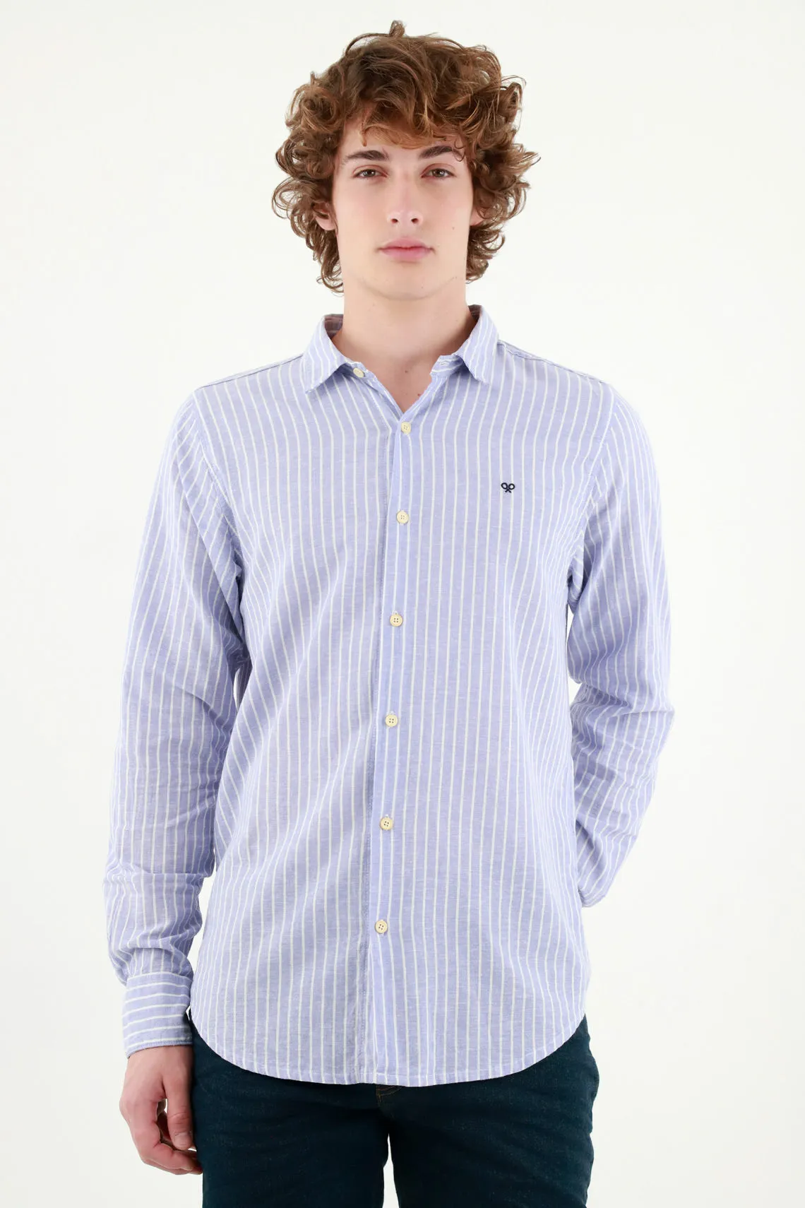 Camisa cuello francés azul para hombre