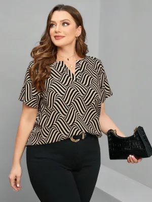 Camisa De Manga Curta Com Lapela Plus Size - Amelia