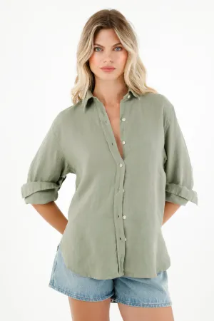 Camisa en lino verde para mujer