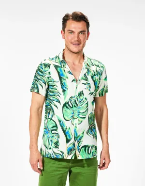 Camisa Tropical de Manga Corta Blanco - Wineglass