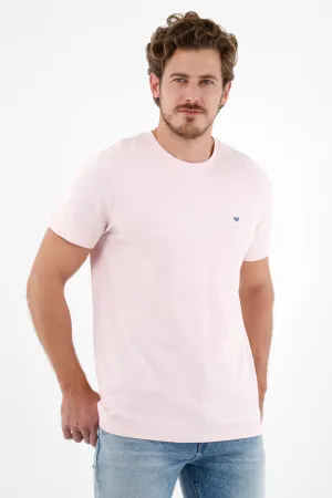 Camiseta rosada con raqueta bordada para hombre