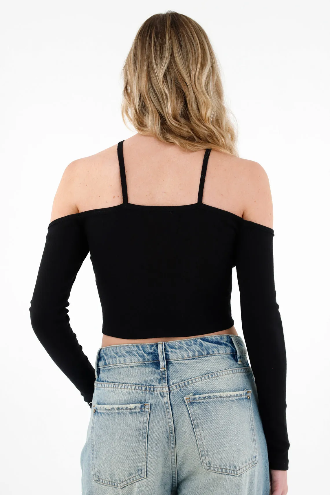 Camiseta tipo crop top negra para mujer