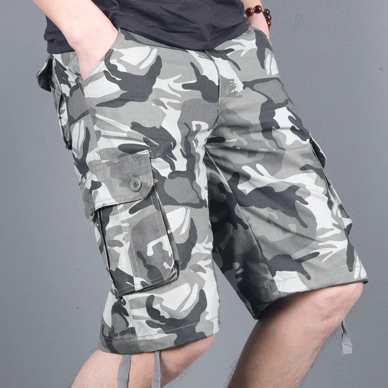 CAMO LOOSE COTTON MULTI POCKET WORK CARGO SHORTS