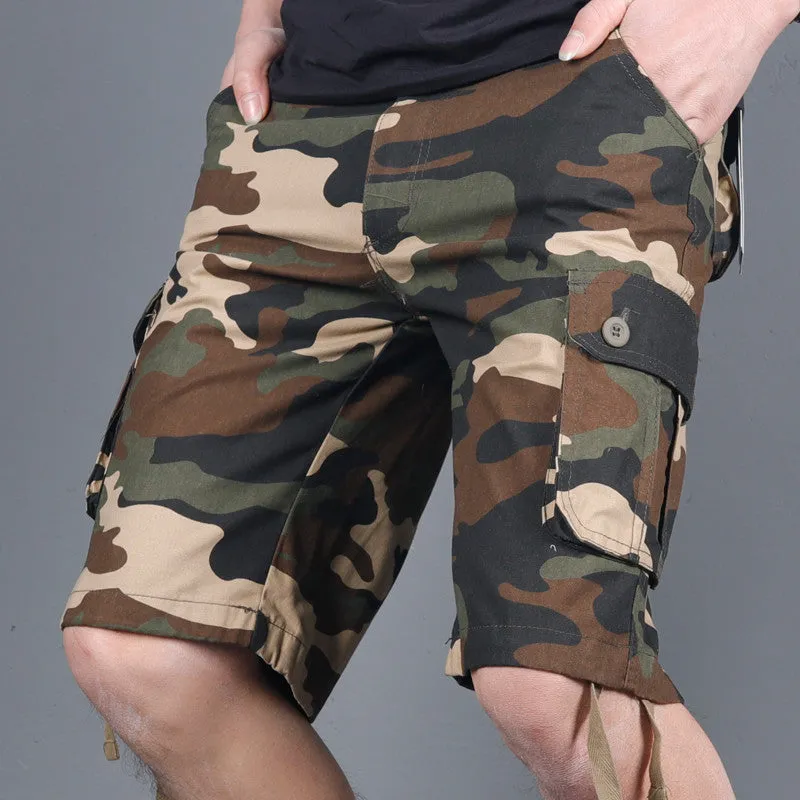 CAMO LOOSE COTTON MULTI POCKET WORK CARGO SHORTS