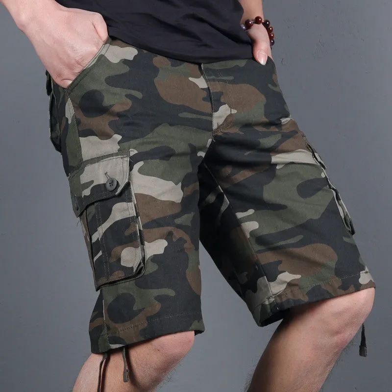 CAMO LOOSE COTTON MULTI POCKET WORK CARGO SHORTS