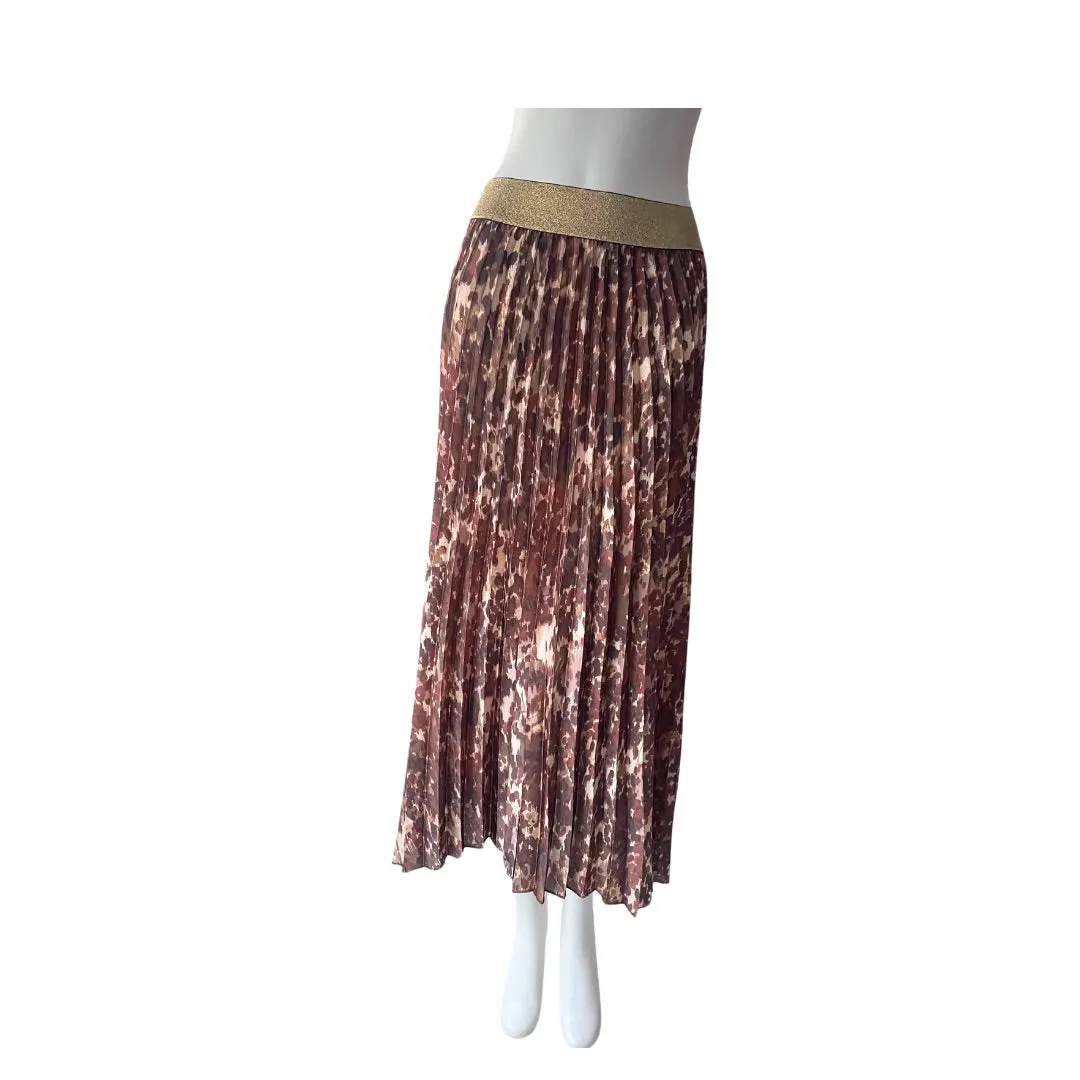 Camo Print Pleated Midi Skirt Brown SIZE 8