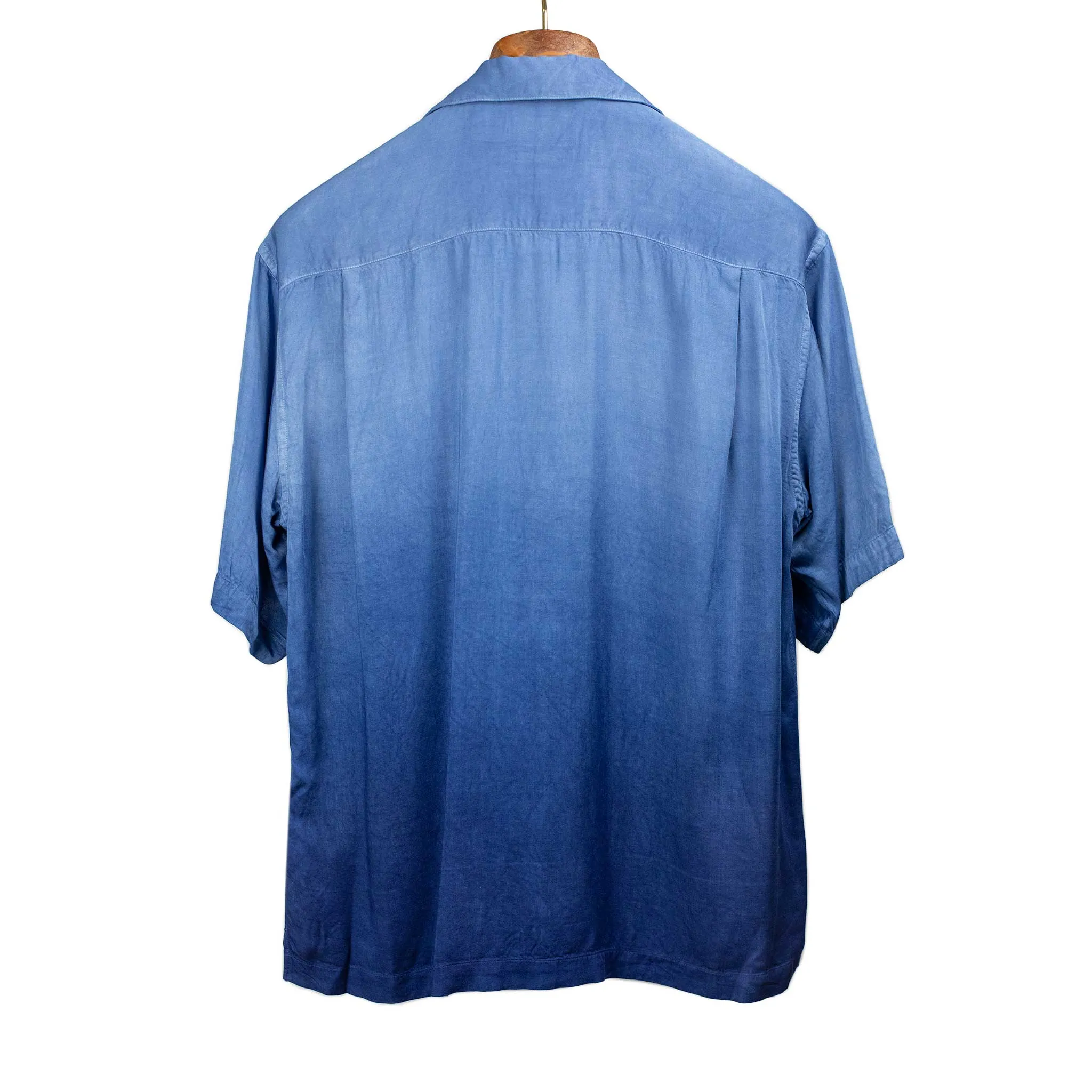 Camp collar shirt in hand-dyed gradient indigo rayon