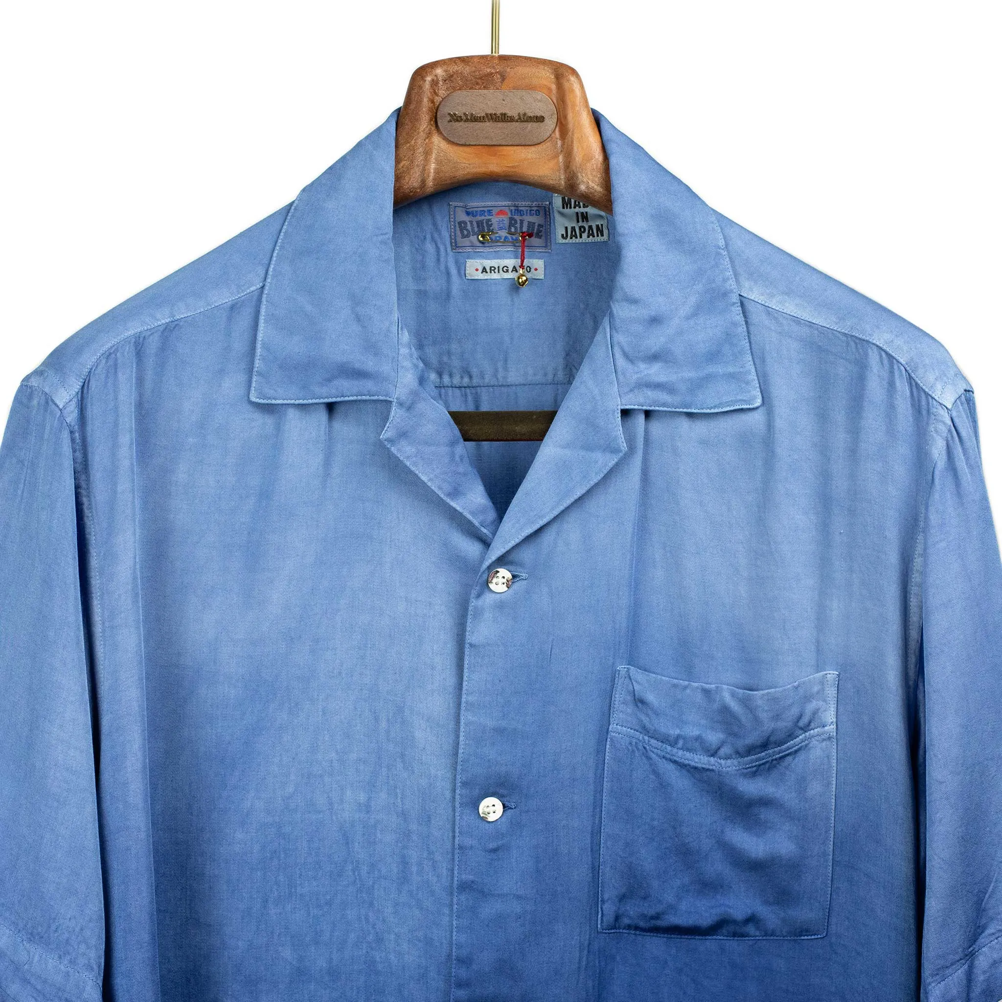 Camp collar shirt in hand-dyed gradient indigo rayon