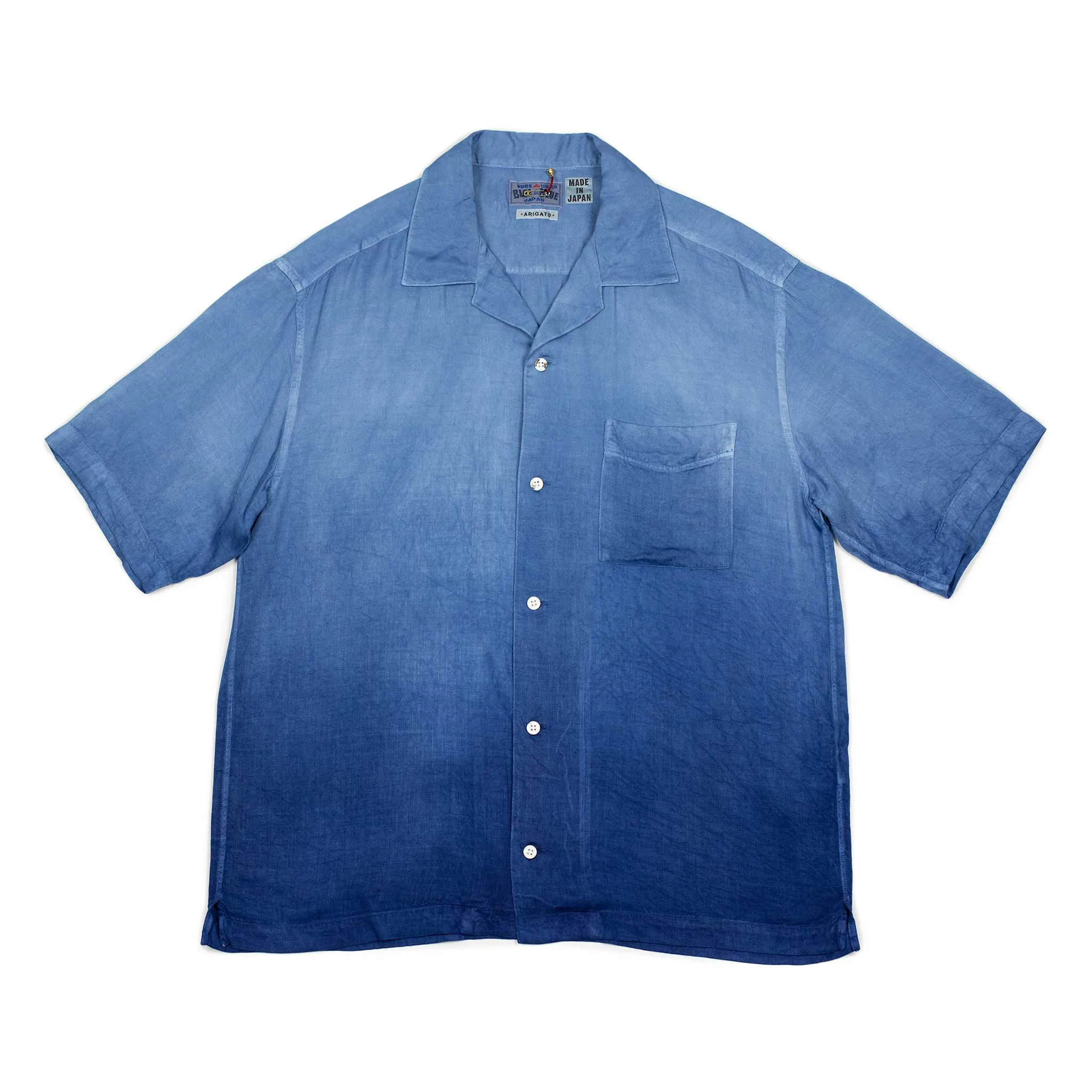 Camp collar shirt in hand-dyed gradient indigo rayon