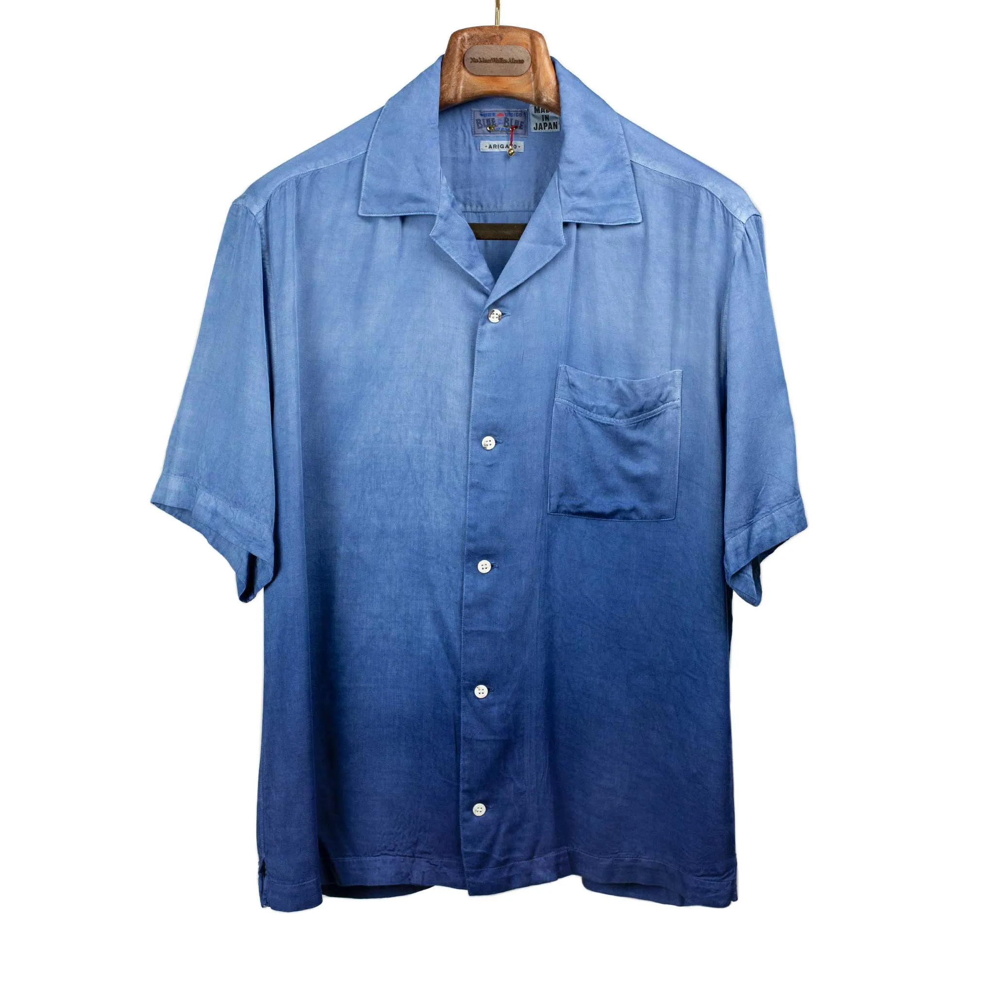 Camp collar shirt in hand-dyed gradient indigo rayon