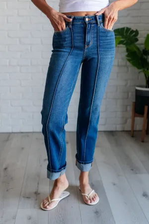 Campbell High Rise Center Seam Detail Straight Jeans