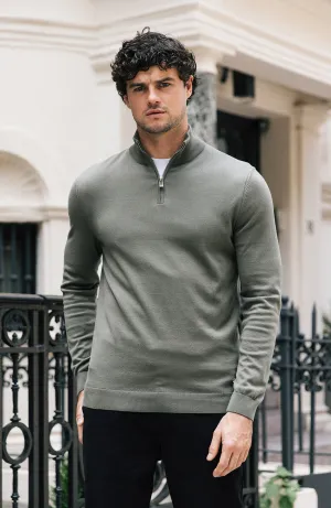 Canarsie Slim Knit Zip Jumper in Khaki