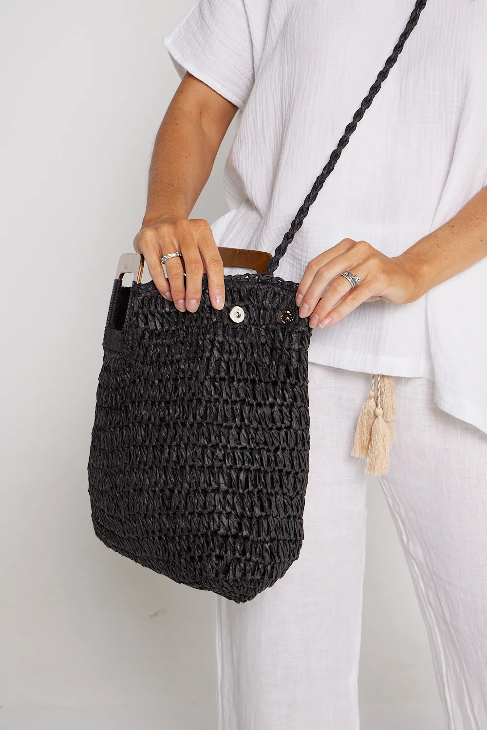 Cancun Raffia Handbag - Black