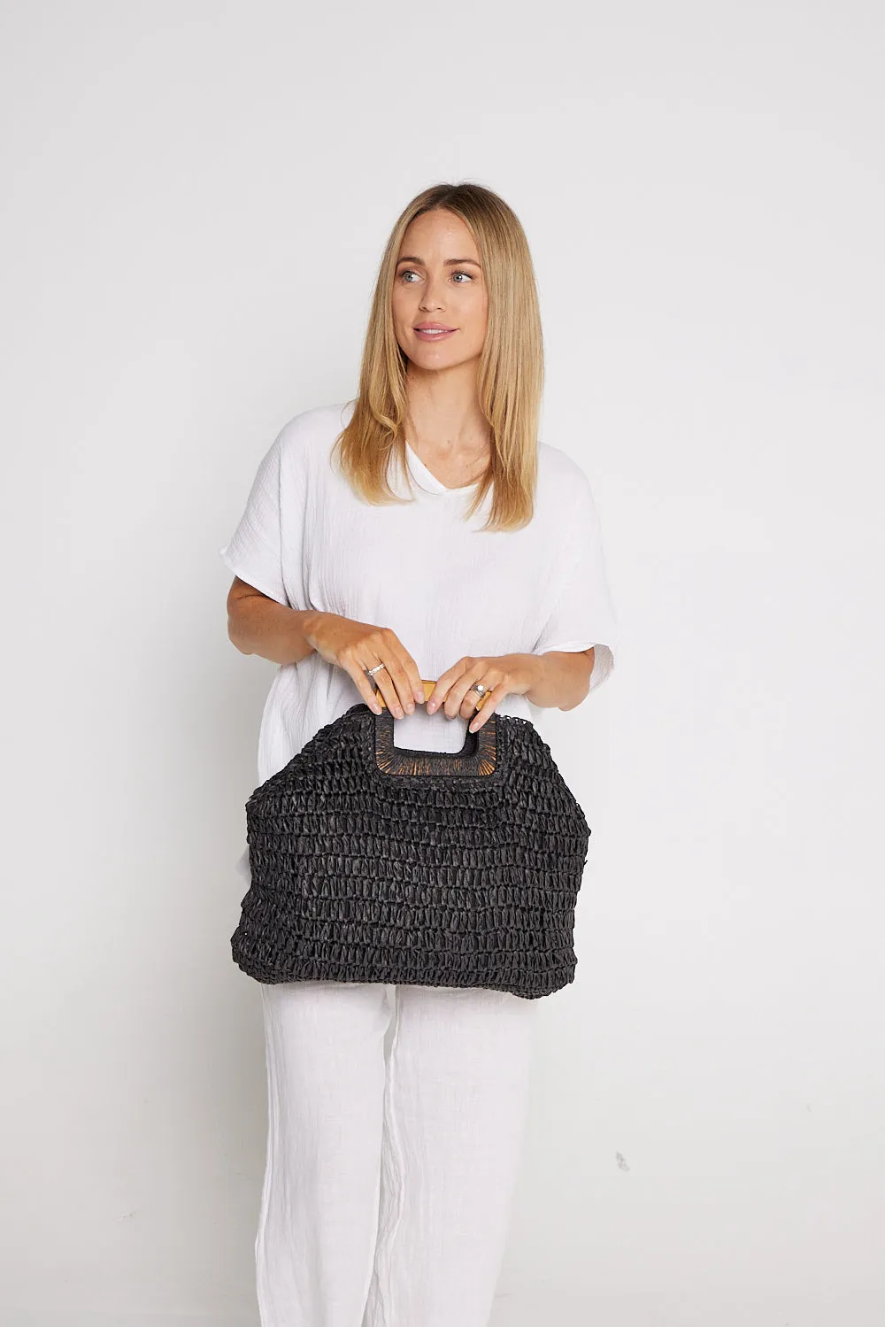 Cancun Raffia Handbag - Black