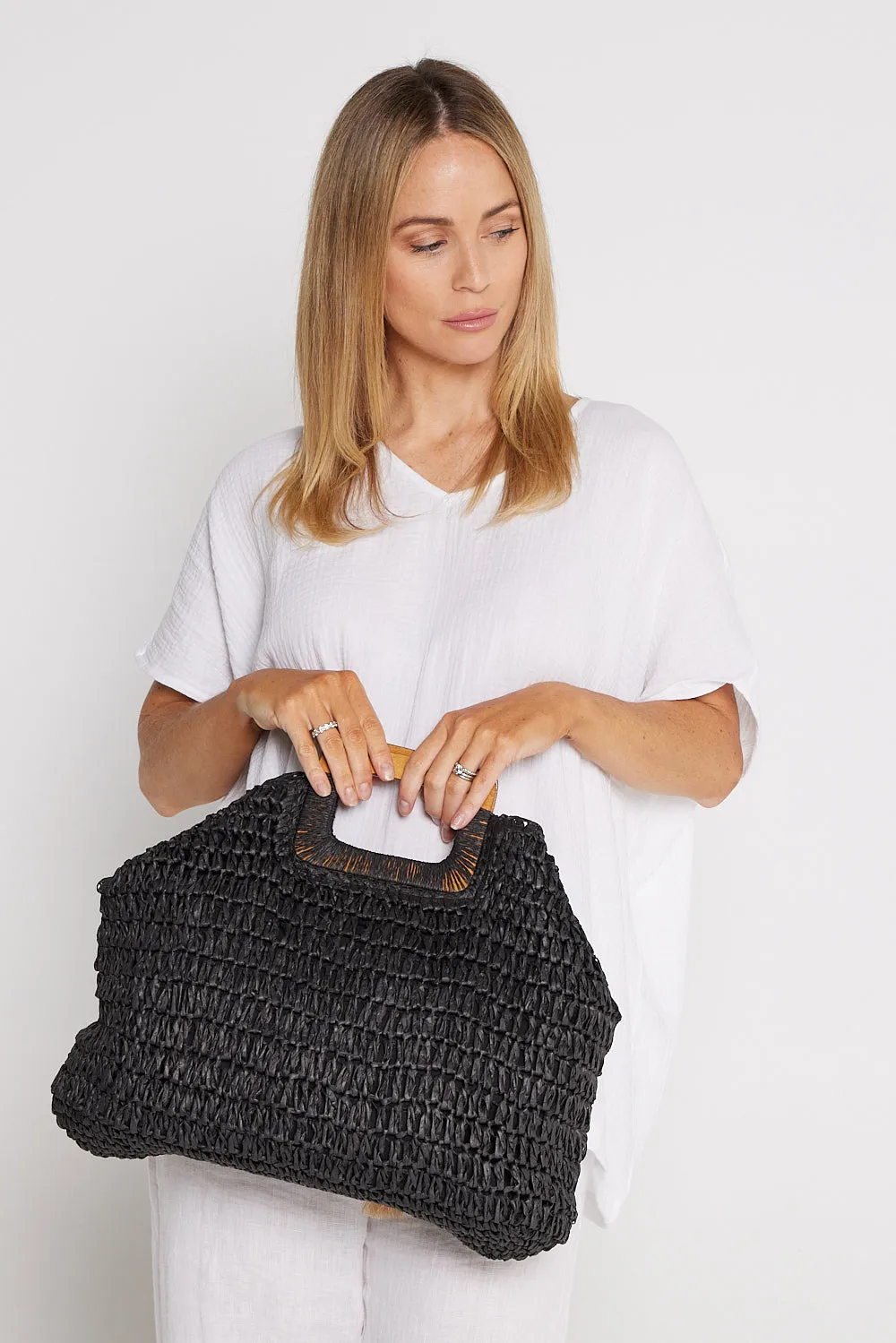 Cancun Raffia Handbag - Black