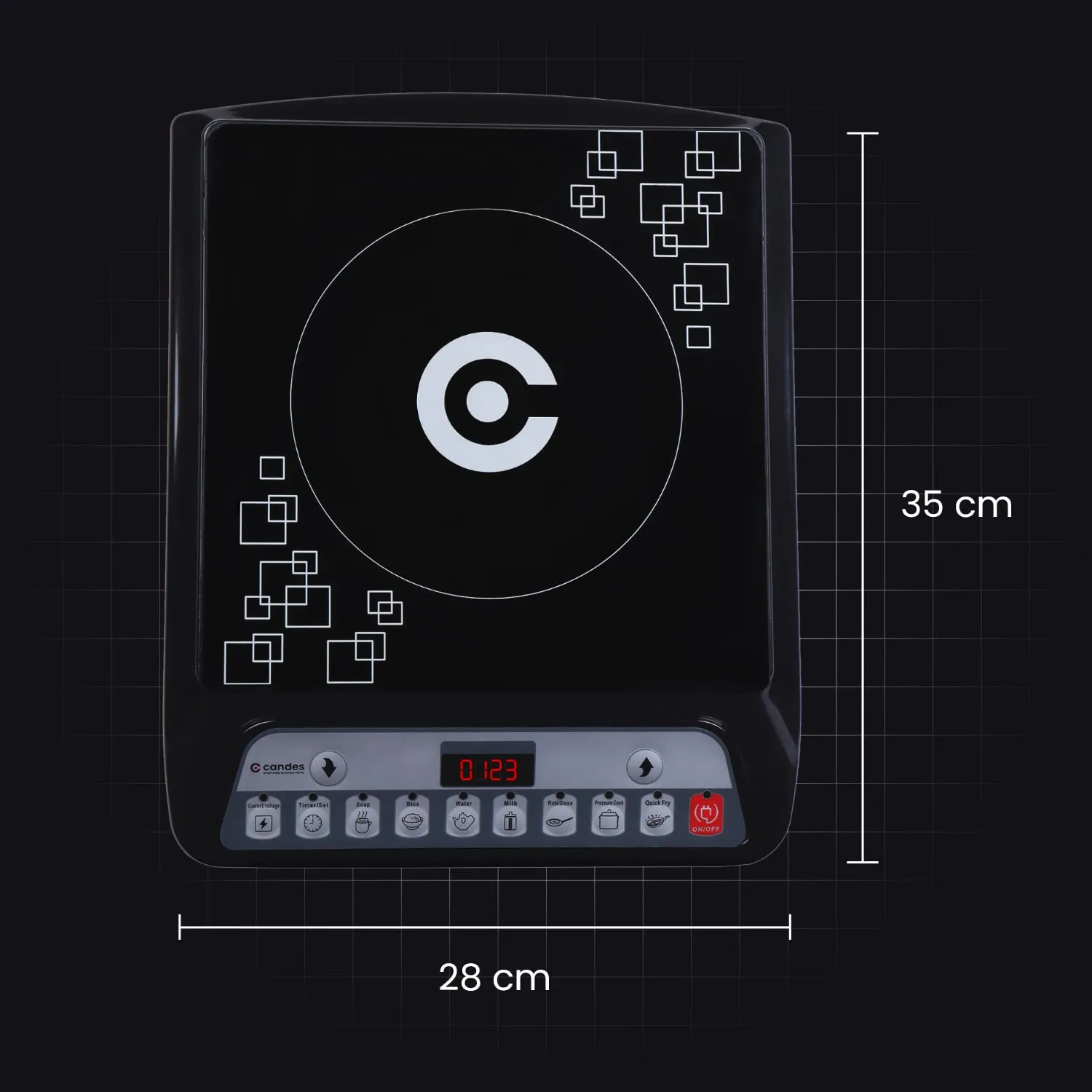 Candes Platino 1400W Induction Cooktop (Black, Push Button)