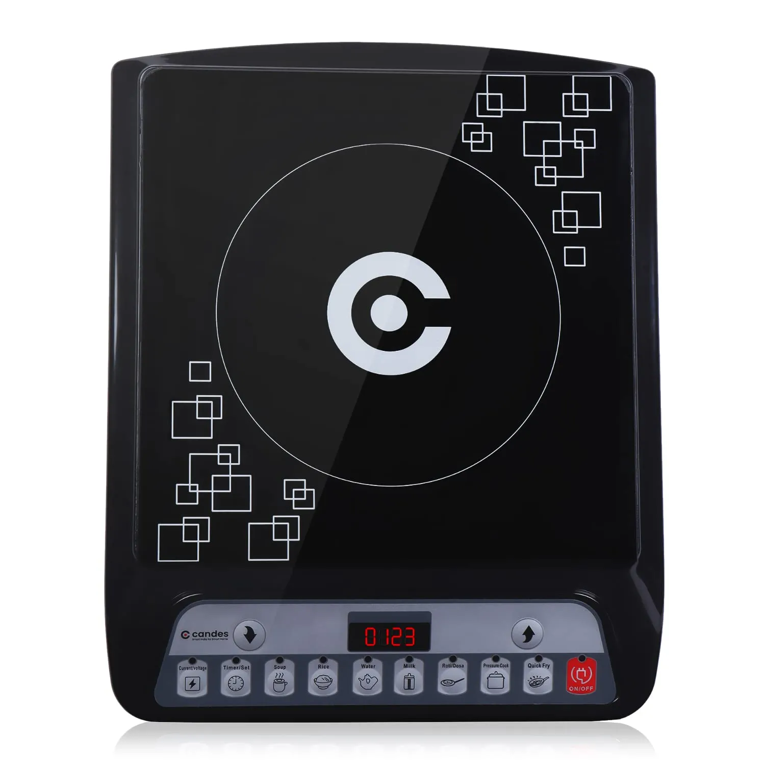 Candes Platino 1400W Induction Cooktop (Black, Push Button)