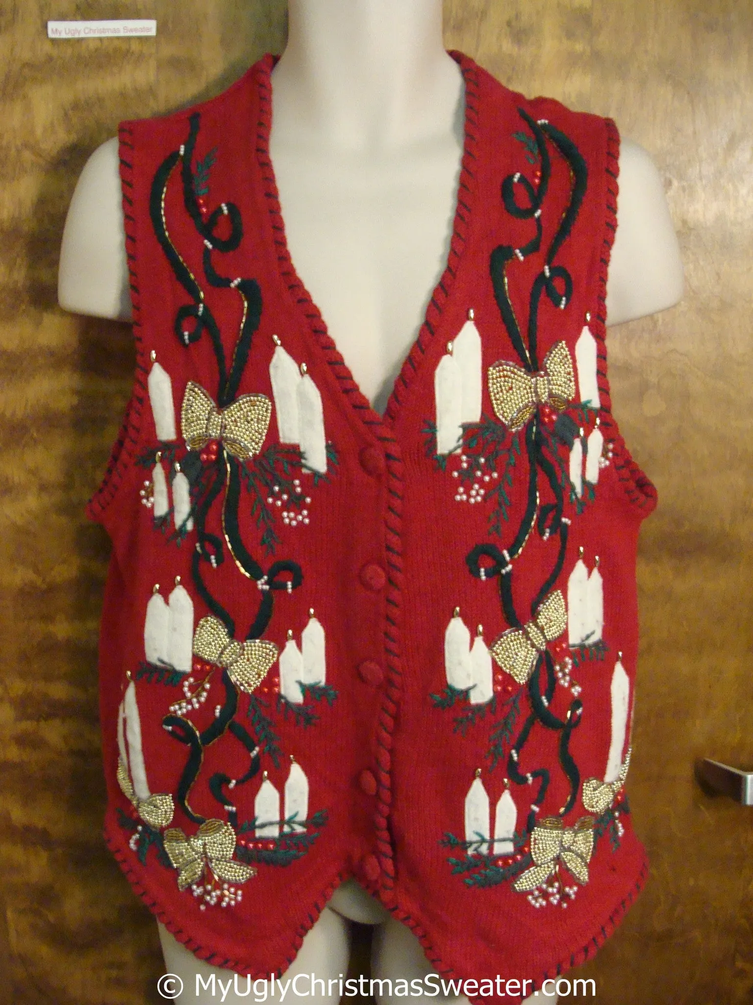 Candles and Bling Bows 80s Cheap Christmas Sweater Vest