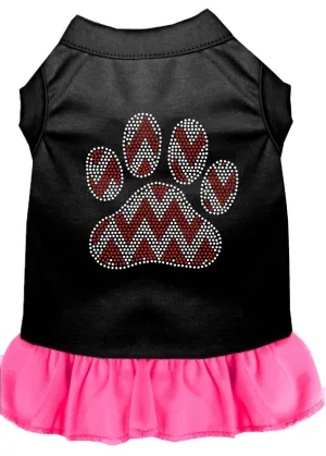 Candy Cane Chevron Paw Rhinestone Dog Dress Black With Bright Pink Lg (14)