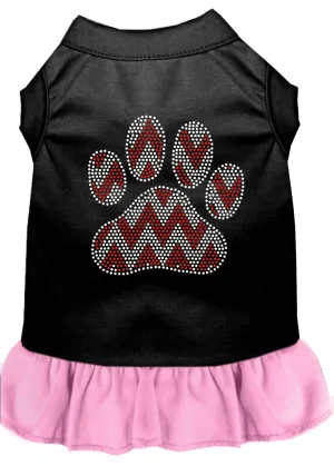 Candy Cane Chevron Paw Rhinestone Dog Dress Black With Light Pink Sm (10)