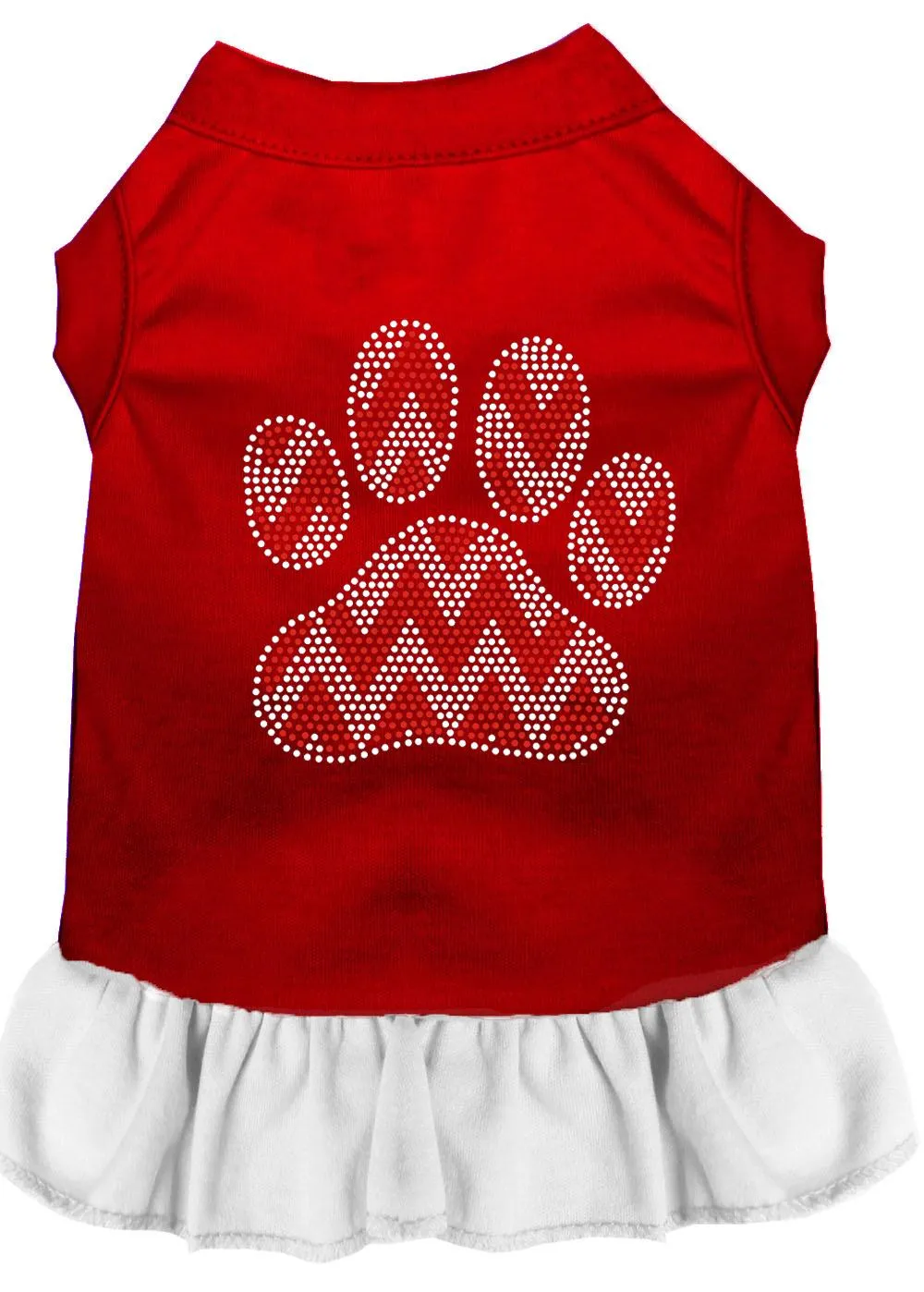 Candy Cane Chevron Paw Rhinestone Dog Dress Red With White Lg (14)