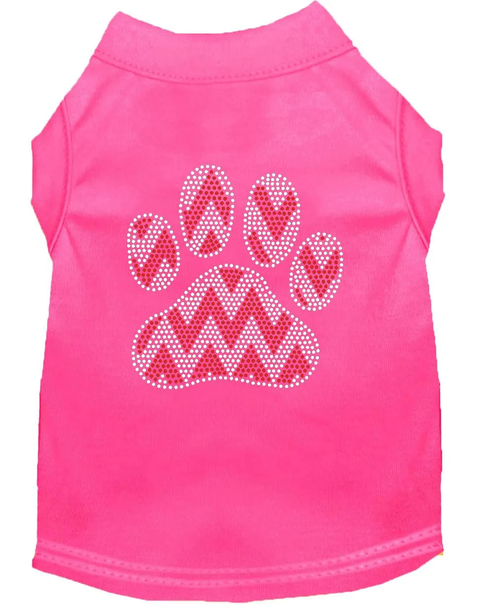 Candy Cane Chevron Paw Rhinestone Dog Shirt Bright Pink Xl (16)